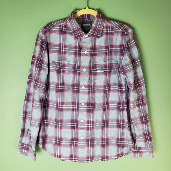 Bonobos Men's Purple Blue Plaid Slim Fit Long Sleeve Button Up Shirt Size Medium - Picture 1 of 7